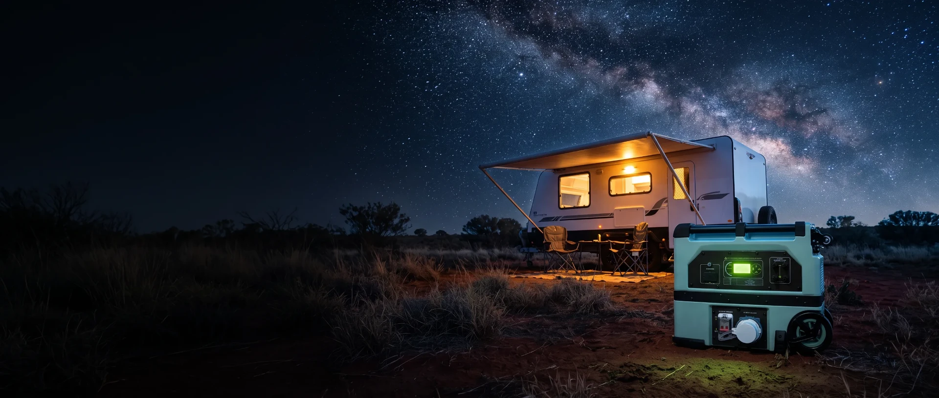 ESCAPE DP6000i powering a caravan under the stars